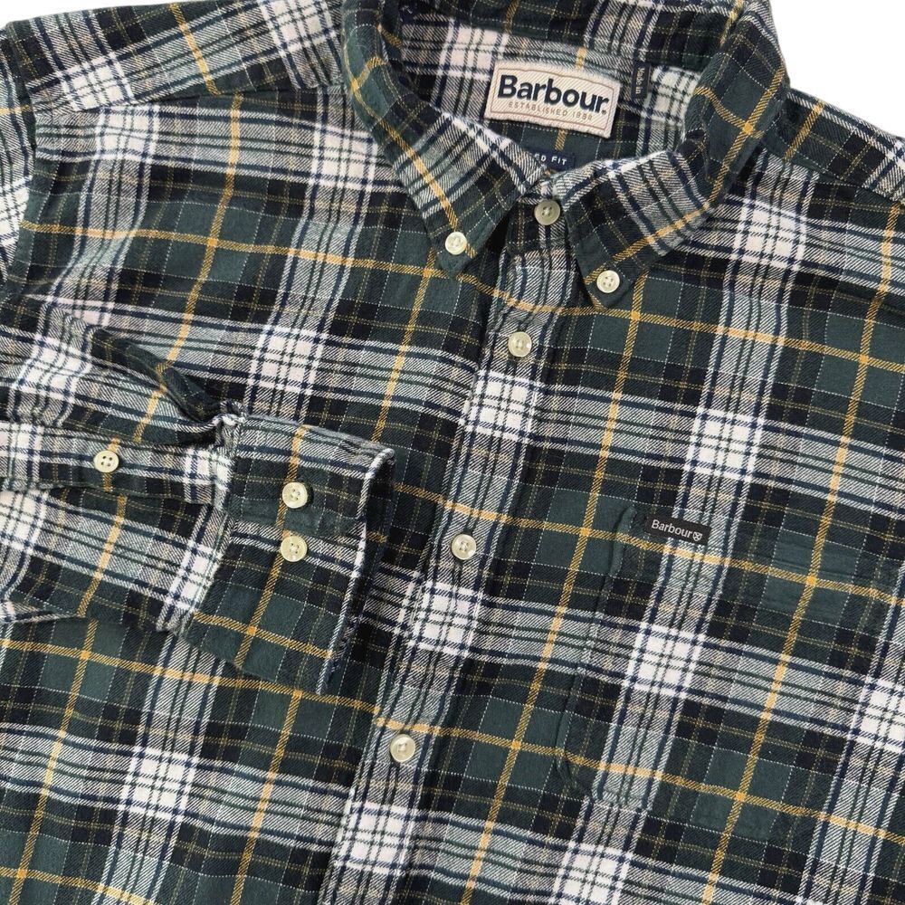 Barbour Green and Yellow Plaid Casual Button Down Shirt